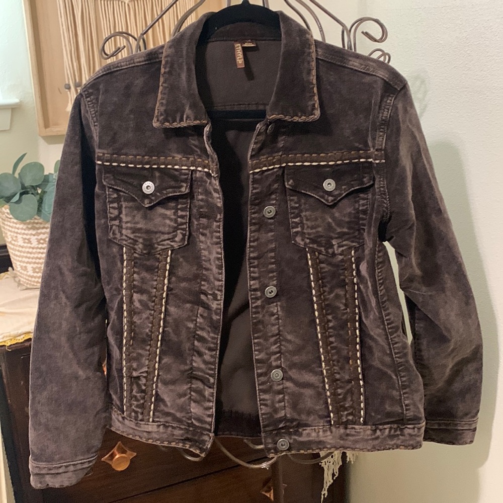 Ethyl Brown Embroidered Corduroy Jacket Size Medium